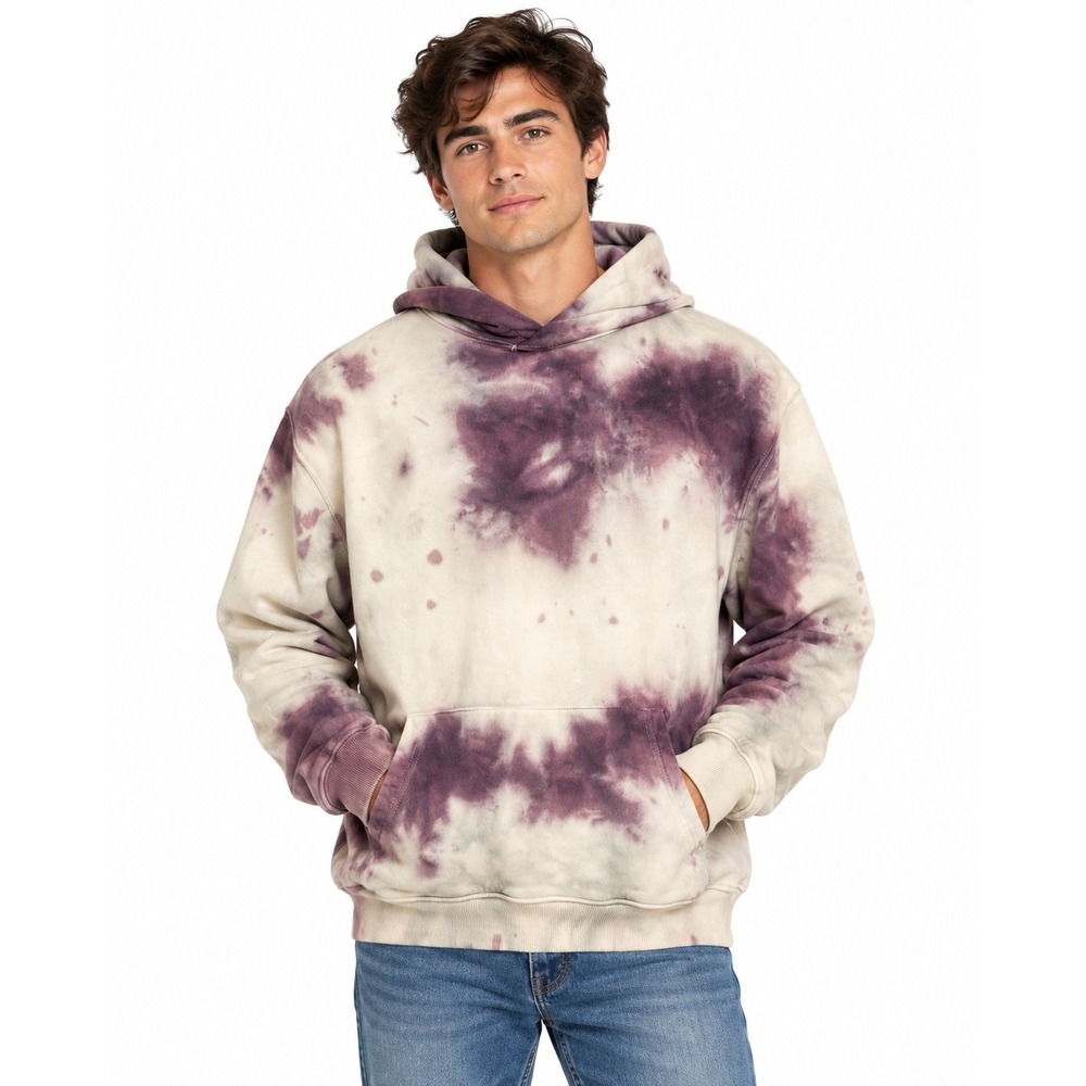 Topman Tie Dye Hoodie Mens Small Cream Purple Pullover Sweatshirt | S